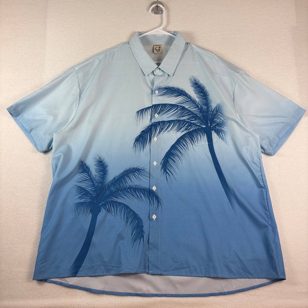 Hardaddy Mens 3XL Blue Ombre Palm Tree Tropical Short Sleeve Button Down Shirt